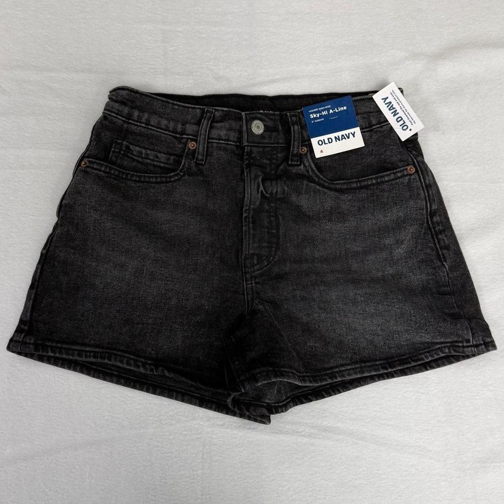 Old Navy Sky-Hi A-Line Black Denim Shorts Higher High-Rise 3" Inseam 4